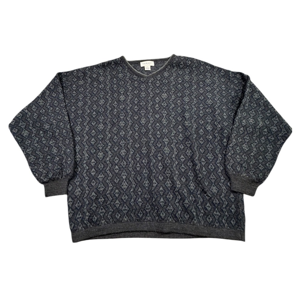 Vintage Italian MURANO Men's XL Geometric Knit V‑Neck Sweater Wool Blend